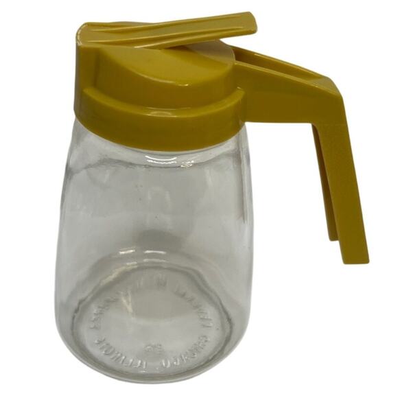 Federal Housewares Syrup Pitcher Pourer Tan Plastic Top Glass Base - Picture 1 of 6